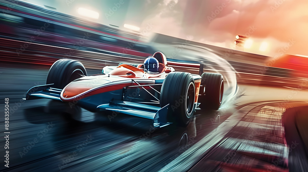 Fototapeta premium Race car with motion-blurred background in speed ring