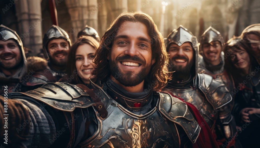 Obraz premium Knight Selfie in Stone Pillar Lighting