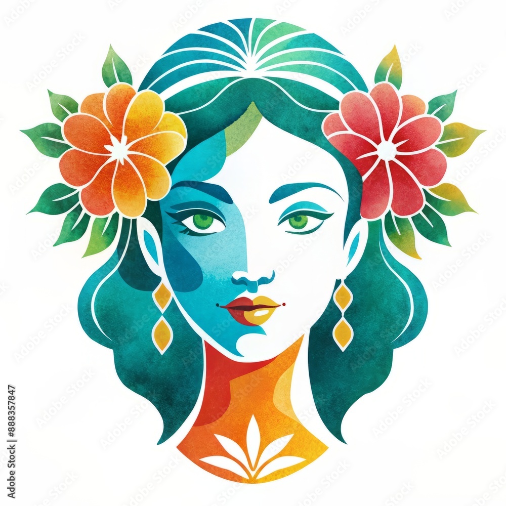 Make your Girlfriend's Day greetings extra special with a watercolor portrait of a woman with flowers in her hair on a white background: card or poster.
Make your Girlfriend's Day greetings extra special with a watercolor portrait of a woman with flowers in her hair on a white background: card or poster.