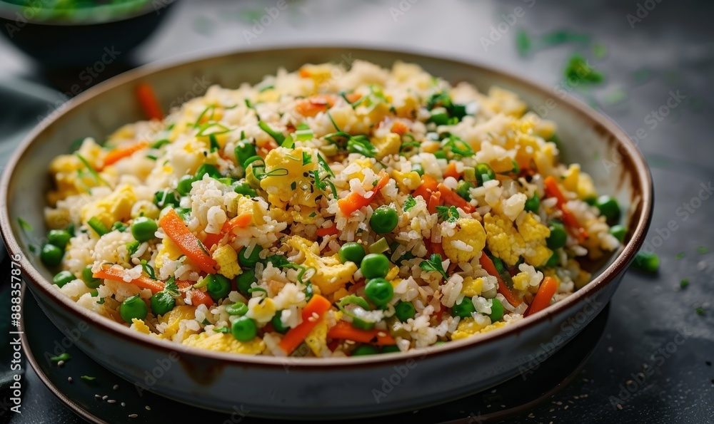 Cauliflower fried rice with peas, carrots, and scrambled eggs Cauliflower fried rice with peas, carrots, and scrambled eggs