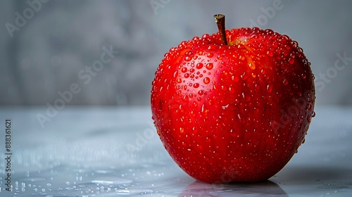 A red apple with water droplets on it. photo