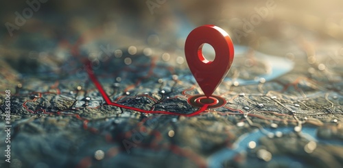 Red Location Pin on Detailed City Map in Warm Sunset Light