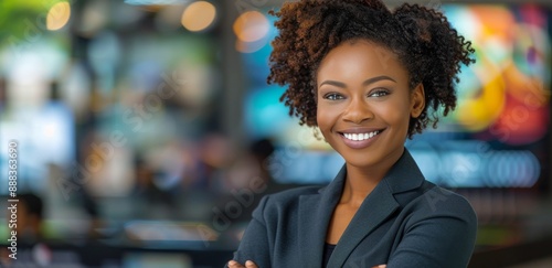 Confident Black Businesswoman Smiling In Office Setting