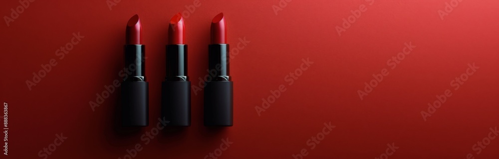 Three Red Lipsticks On A Red Background Three Red Lipsticks On A Red Background