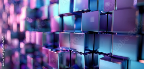 Abstract Purple and Blue Metallic Cubes Stacked Together