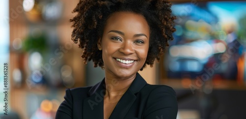 Confident Black Businesswoman Smiling In Office Setting