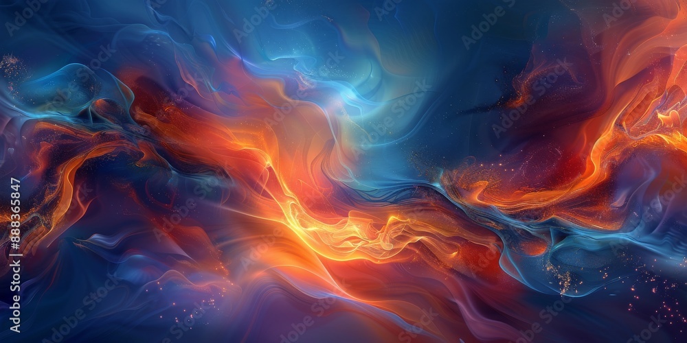 Fototapeta premium Abstract Blue And Orange Swirling Flames Digital Artwork