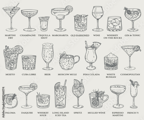 Beautiful hand drawn collection of drinks and cocktails - vector illustration
