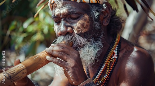 Aboriginal men perform traditional music in Queensland  Australia. photo