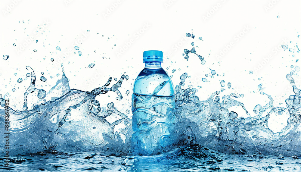 bottle of water with splash isolated against white background bottle of water with splash isolated against white background