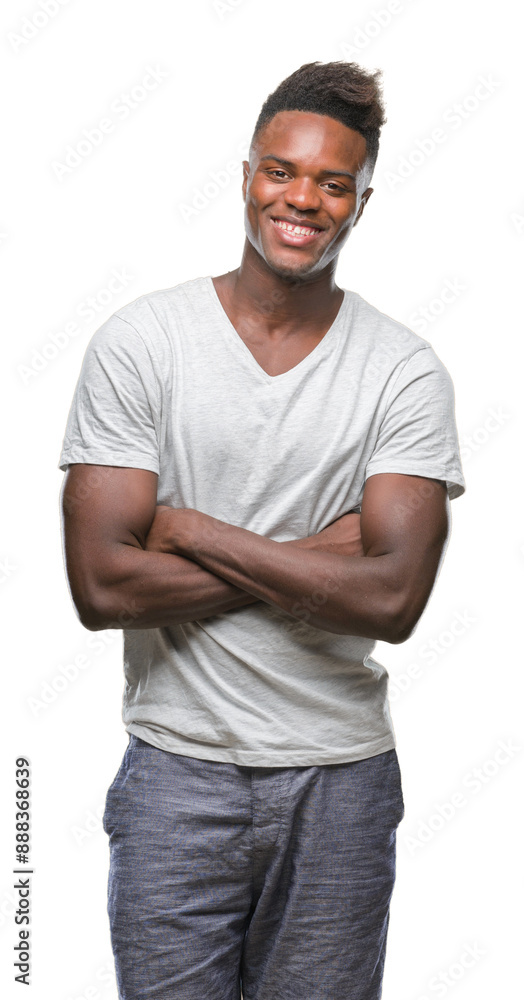 Young african american man over isolated background happy face smiling with crossed arms looking at the camera. Positive person. Young african american man over isolated background happy face smiling with crossed arms looking at the camera. Positive person.