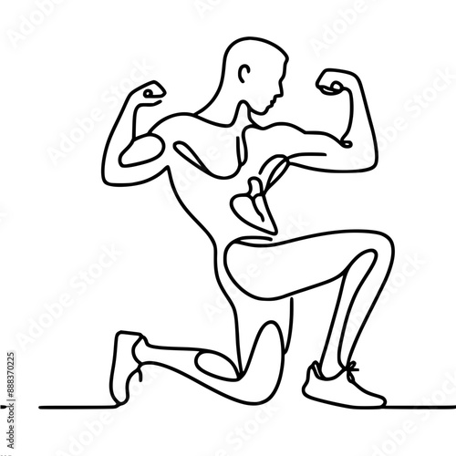 single line vector drawing of a man in a pose showing off his muscular torso muscles