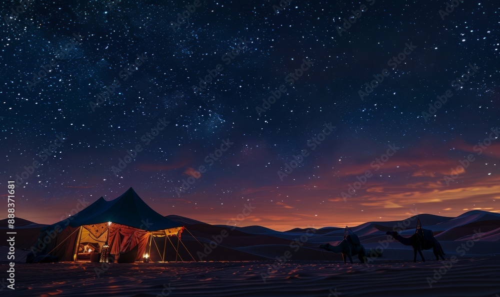 Glamping experience in the Sahara Desert, sleeping under starry skies and riding camels at sunrise, Glamping experience in the Sahara Desert, sleeping under starry skies and riding camels at sunrise,