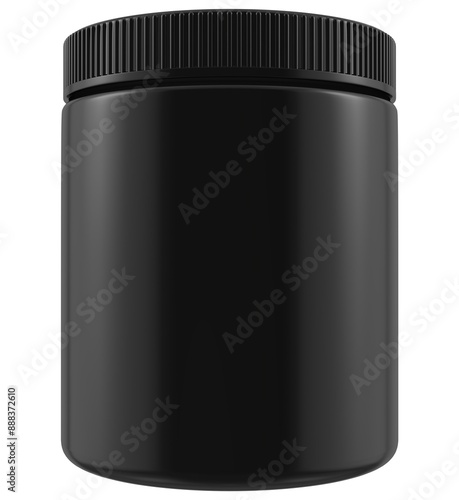 A black jar with a lid sits on a white background