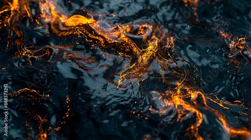 Dazzling display of bright liquid tendrils spreading across a dark background. Dynamic flow of bright liquid colors creating an energetic backdrop.