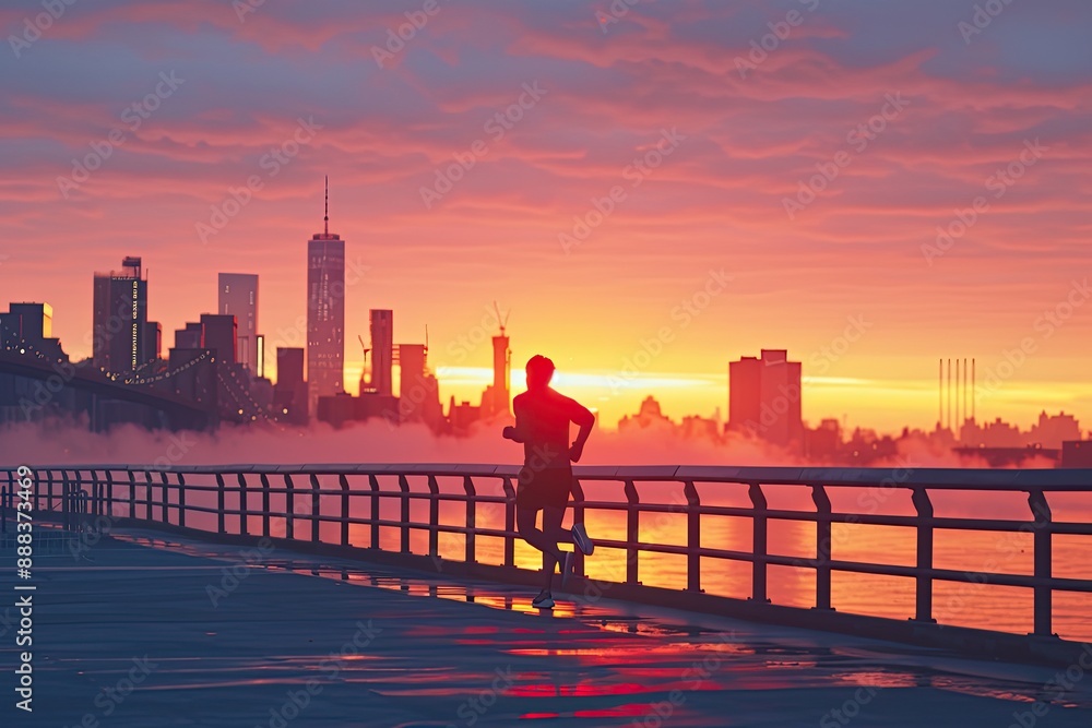 a person running on a beach at sunset, inspiring image featuring runner at sunrise a person running on a beach at sunset, inspiring image featuring runner at sunrise