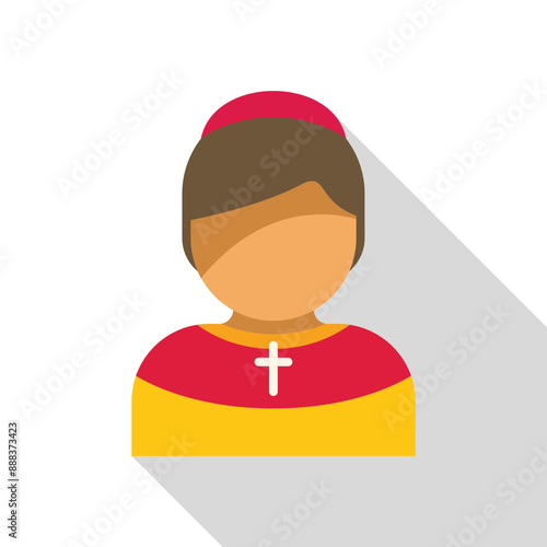 Catholic priest wearing traditional red and yellow vestments with a white cross