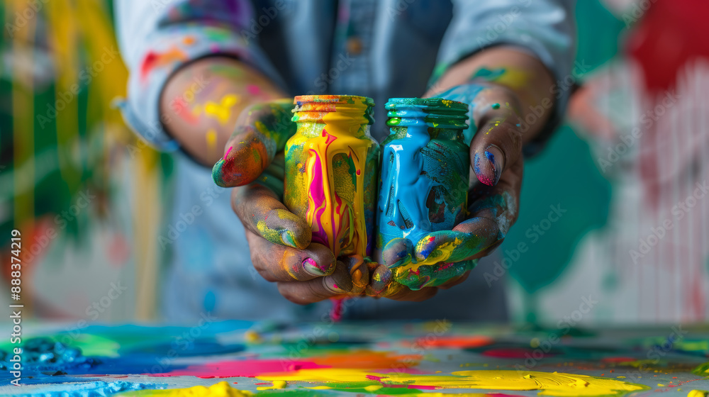 Fototapeta premium painter colored hands