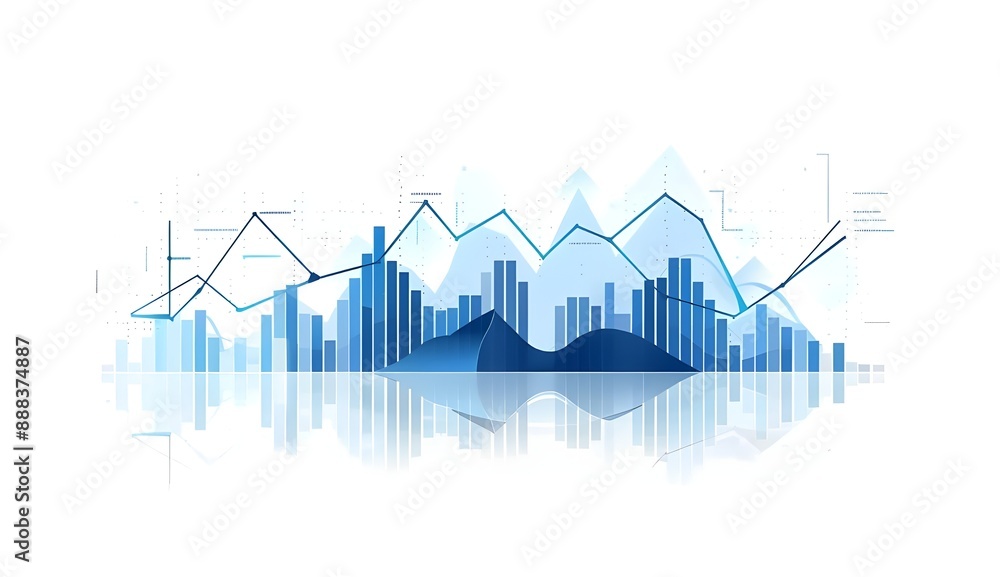 Blue graph with an upward trend on a white background, an illustration of business growth or market trends. Blue graph with an upward trend on a white background, an illustration of business growth or market trends.