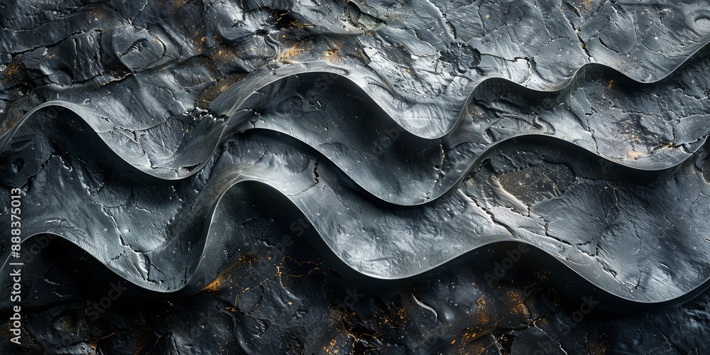 Black basalt sculpture with smooth, polished curves contrasting with rough, chiseled textures Black basalt sculpture with smooth, polished curves contrasting with rough, chiseled textures