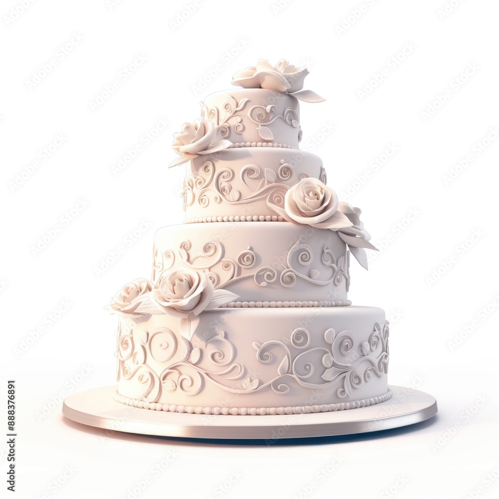 Wedding Cake Cartoon. Beautiful Three-Dimensional Anniversary Cake for Birthday Celebration Wedding Cake Cartoon. Beautiful Three-Dimensional Anniversary Cake for Birthday Celebration