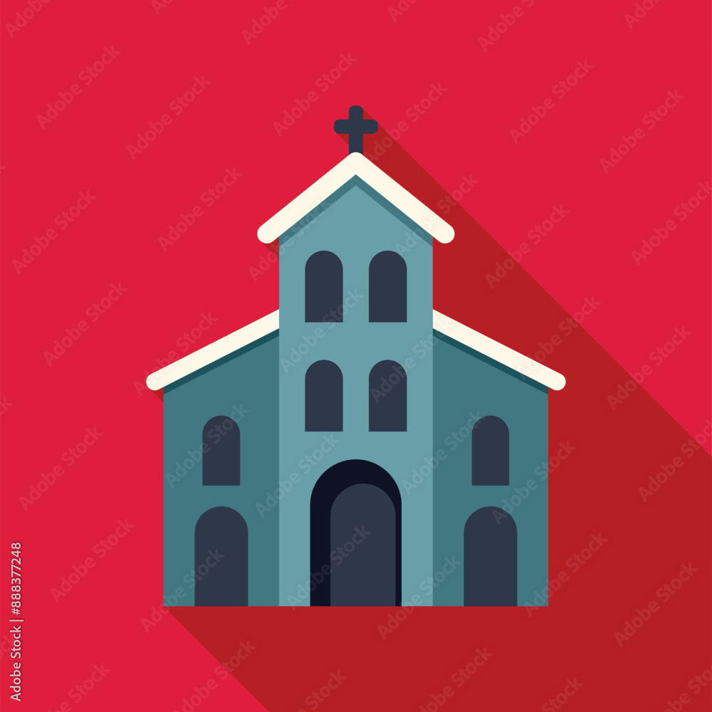 Small church building with cross standing with long shadow, religious christian architecture Small church building with cross standing with long shadow, religious christian architecture