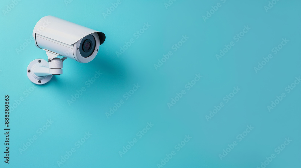 white surveillance camera on light blue background white surveillance camera on light blue background