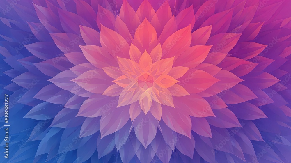 Obraz premium Abstract floral pattern with gradient hues of pink, purple, and blue, creating a mesmerizing and vibrant digital artwork background.