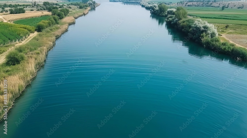 Aerial view of a serene river flowing through lush greenery, creating a peaceful natural landscape on a clear day. Aerial view of a serene river flowing through lush greenery, creating a peaceful natural landscape on a clear day.