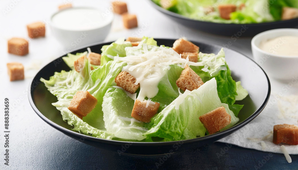 Classic Caesar salad, crisp romaine lettuce with croutons, parmesan shavings, and creamy dressing. Classic Caesar salad, crisp romaine lettuce with croutons, parmesan shavings, and creamy dressing.