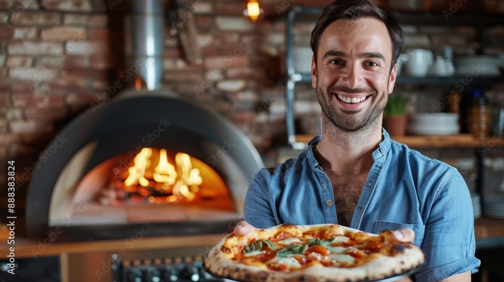 The chef presenting a pizza The chef presenting a pizza