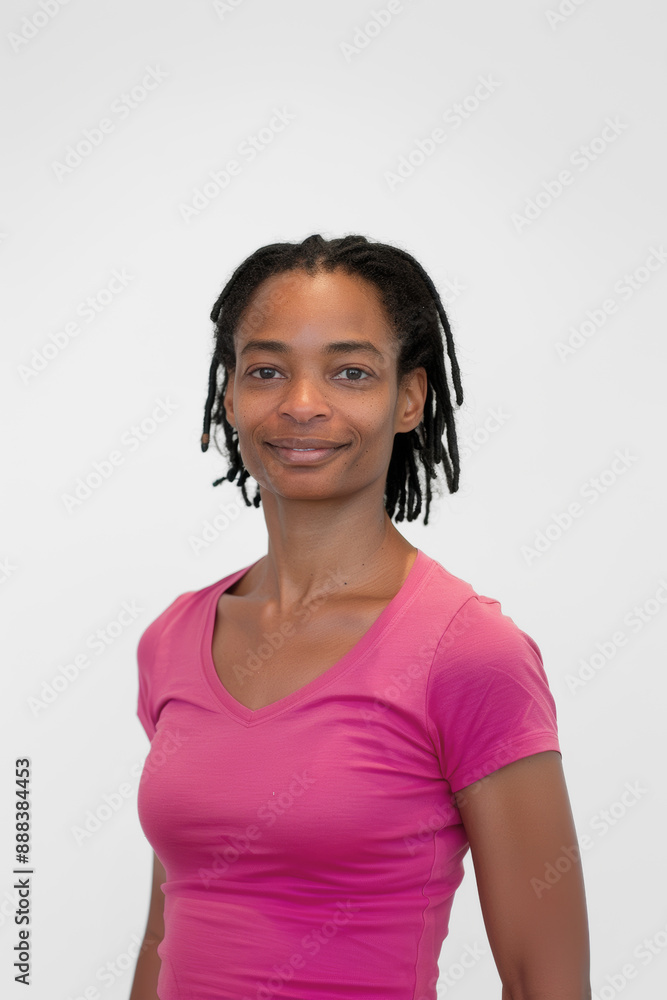 Confident Woman in Pink Shirt Supporting Breast Cancer Awareness Confident Woman in Pink Shirt Supporting Breast Cancer Awareness