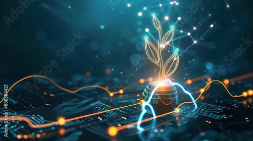 abstract concept of venture capital funding, depicted as glowing streams flowing into an outlined silhouette of a start-up
