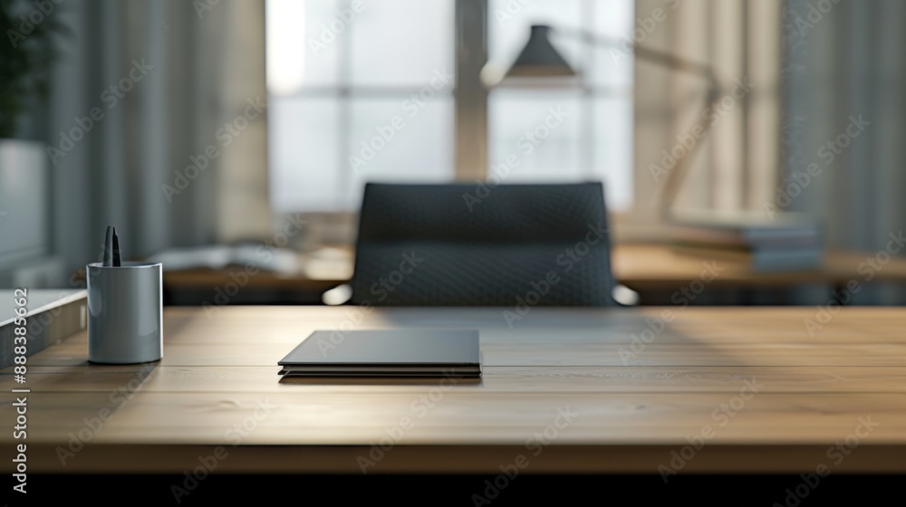 A desk with a pen and a notebook on it A desk with a pen and a notebook on it