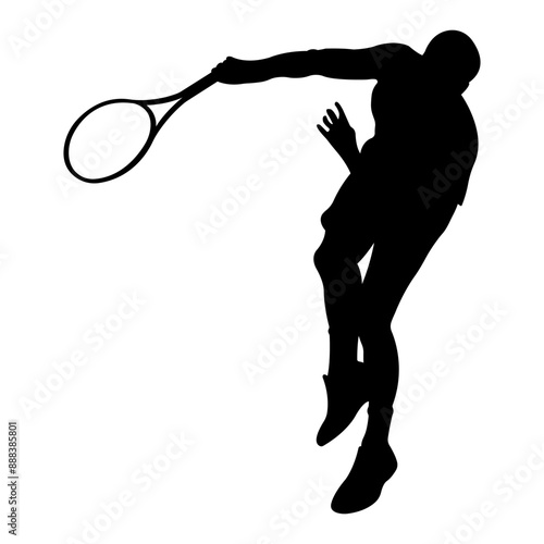Silhouette of a tennis player.Man playing tennis.Vector illustration.