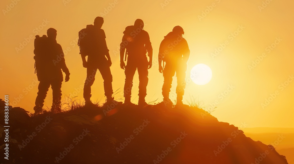 Fototapeta premium Silhouette of the team on background of sunshine. Concept and idea