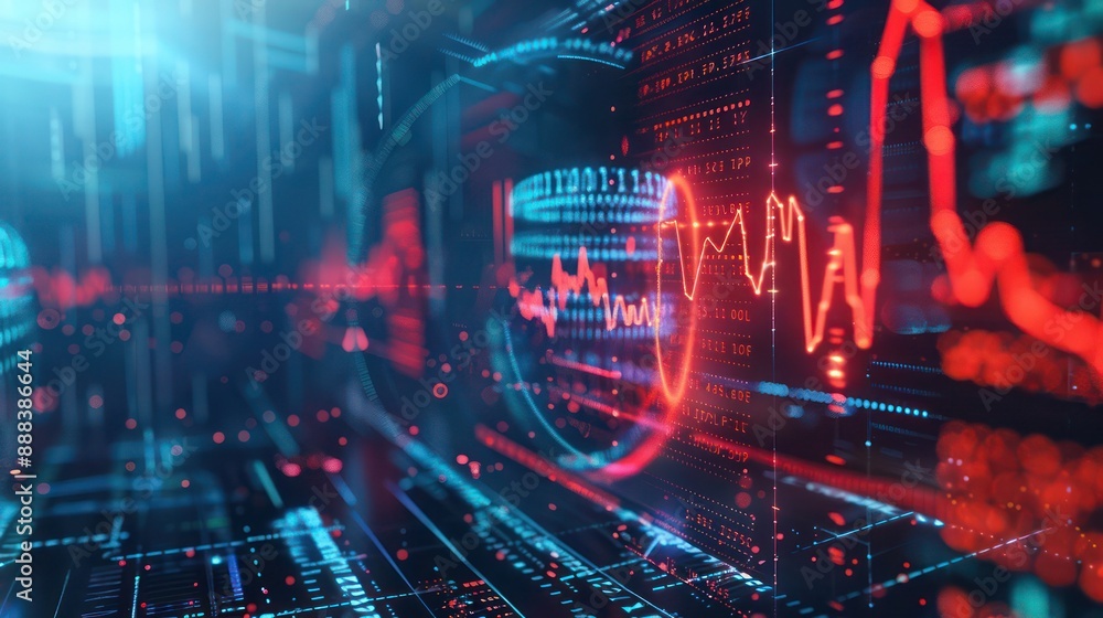 abstract representation of a financial stress test, depicted as a digital heart monitor assessing the robustness of a corporate entity under various scenarios abstract representation of a financial stress test, depicted as a digital heart monitor assessing the robustness of a corporate entity under various scenarios