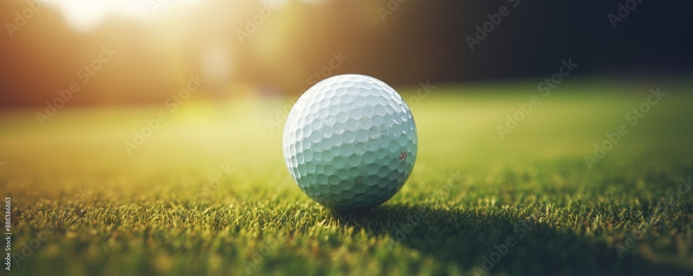 Closeup of a golf ball resting on a lush green fairway with a blurred background Closeup of a golf ball resting on a lush green fairway with a blurred background