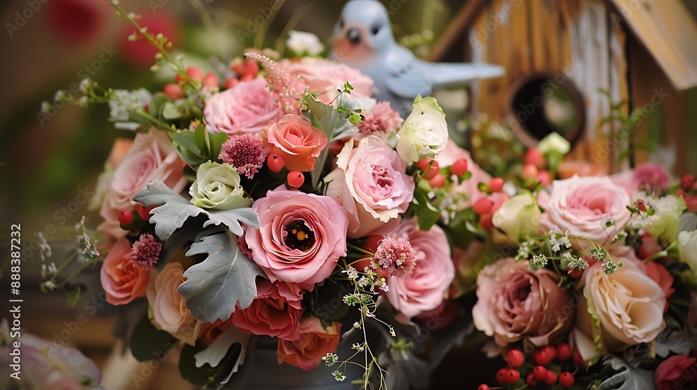 Beautiful bouquets and flower filled bird houses Beautiful bouquets and flower filled bird houses