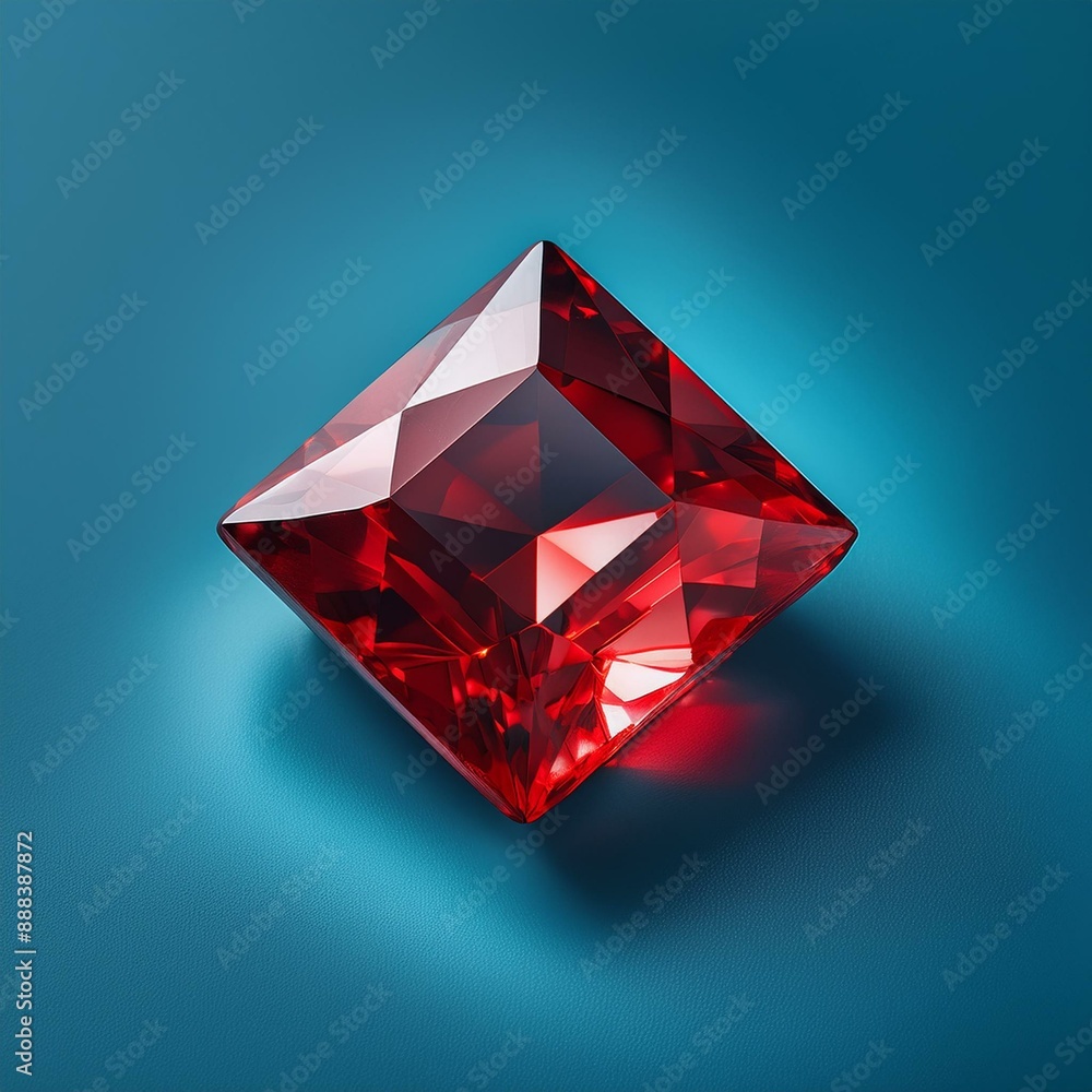 An isolated red diamond on a blue background An isolated red diamond on a blue background