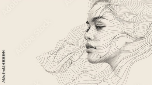 Abstract Line Art Drawing of a Woman’s Face with Minimalist Design and Elegant Curves, Perfect for Modern Art Lovers and Creative Projects