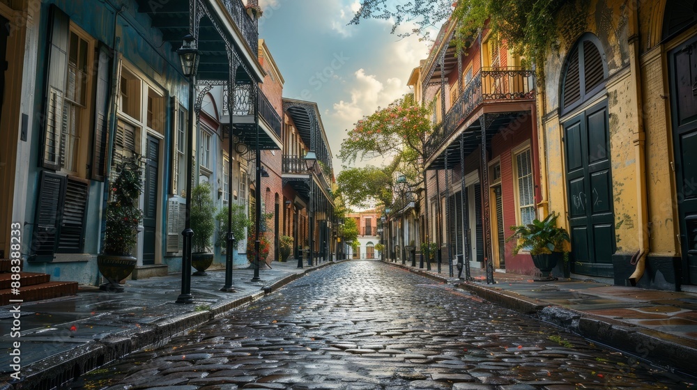 Wide view of a historic street. Wide view of a historic street.
