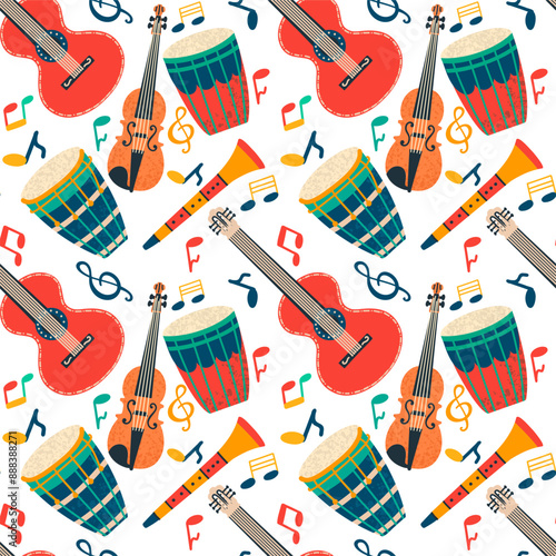 Seamless musical pattern for print, textile, fabric. Vector illustration