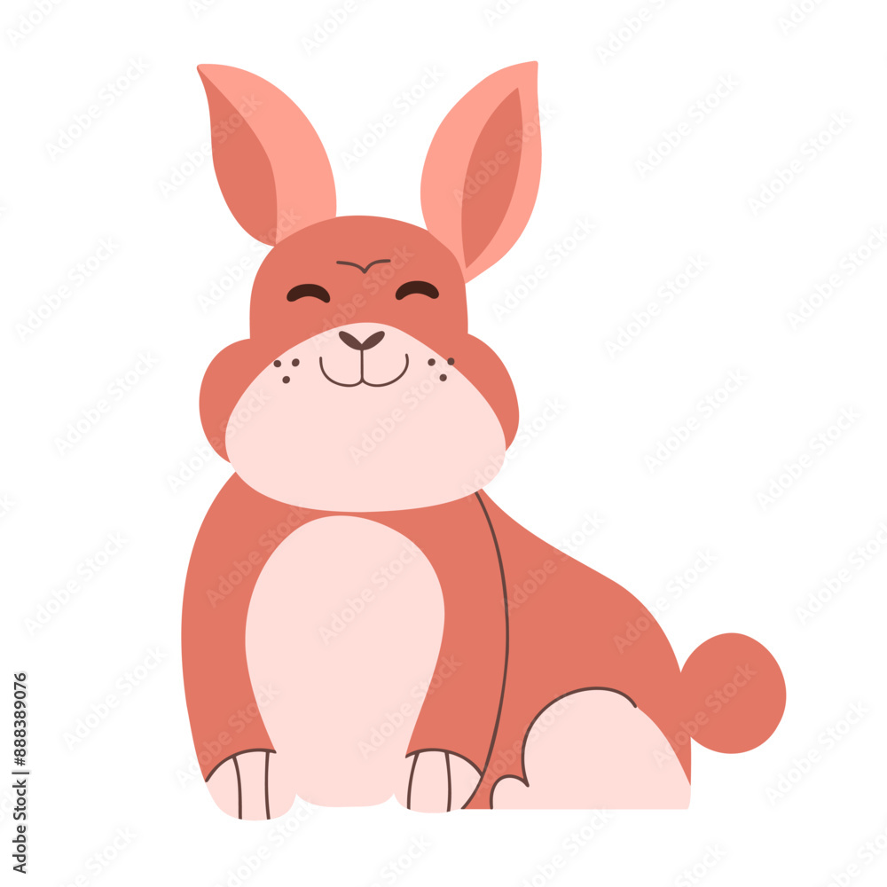 Adorable vector illustration of a small smiling baby bunny on an isolated background. Cute childish animal.
