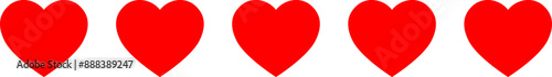 5 hearts icon. Five red heart sign