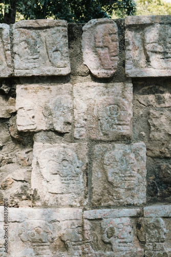 Mexico - Chichen Itza - Graphic Stone Cravings of the Wall of the Skulls