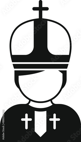 Black and white icon of a pope wearing a crown with a cross, symbolizing catholicism and christianity