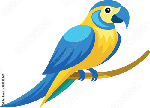 Colorful parrot perched on branch with white background