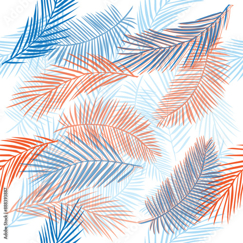 Palm tree leaves seamless pattern vector. Tropical leaves summer illustration background.