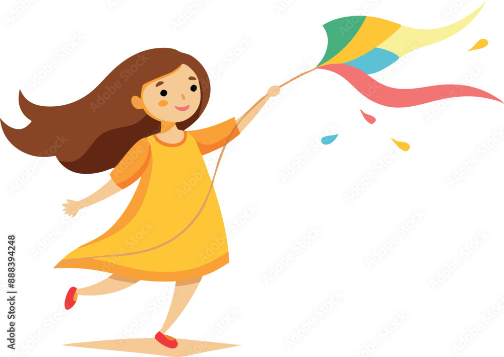 Girl flying a colorful kite on a sunny day Girl flying a colorful kite on a sunny day